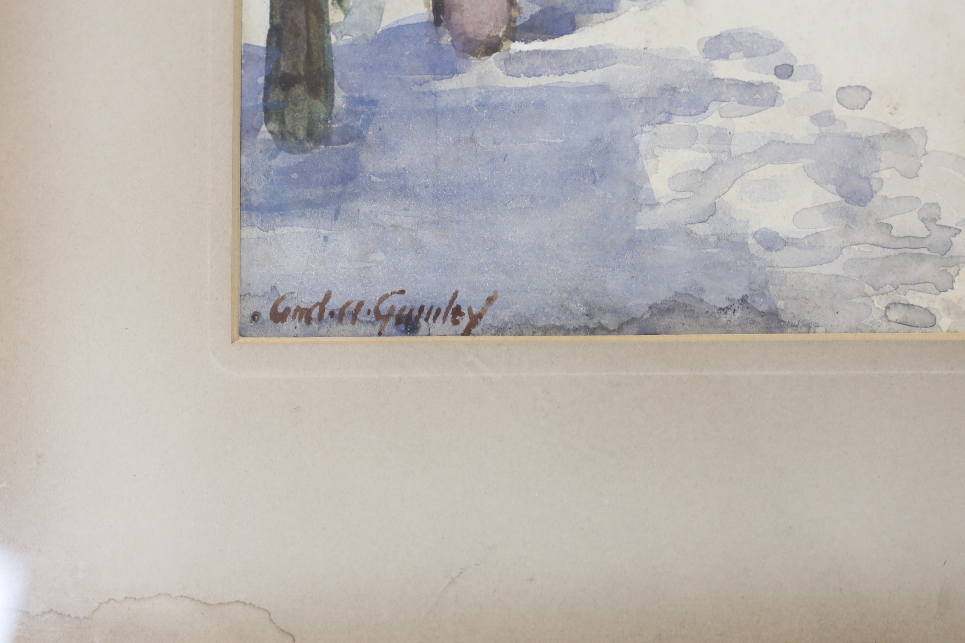 Lady Godai Gainley, watercolour, Street scene with figures, signed, 24 x 16cm